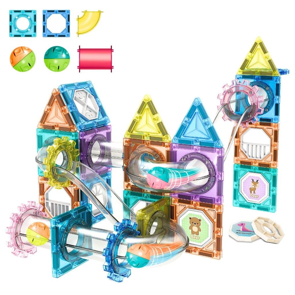 Blocos de Montar Magnéticos Brinquedo Infantil Educativo 68 Peças Circuito com Bolinhas Aprendizagem