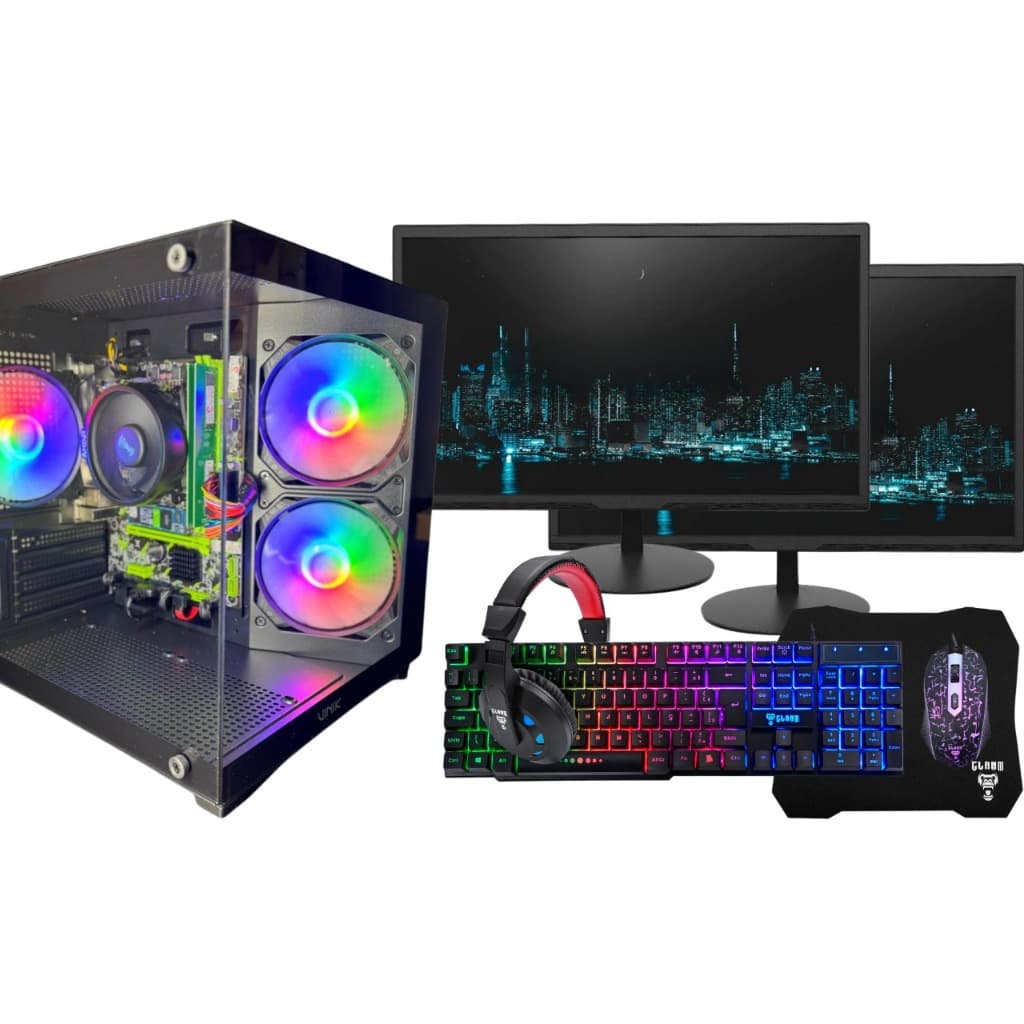 Pc Gamer Completo Amd Ryzen 5 5600gt, 16gb Ddr4, Nvme 500gb + 2 monitores HD 20" + Kit Gamer
