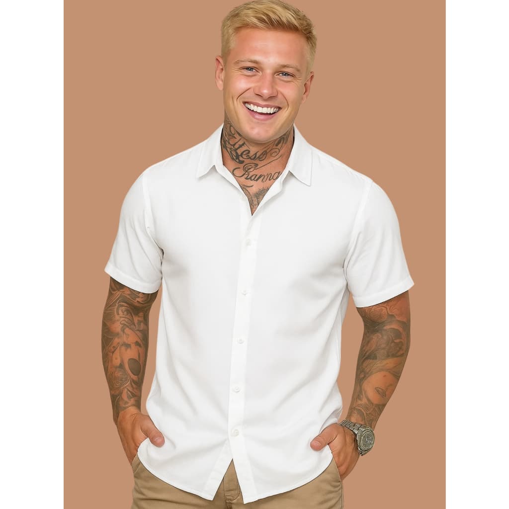 Camisa Social Masculina Slim Manga Curta Viscose com Elastano - Não Amassa