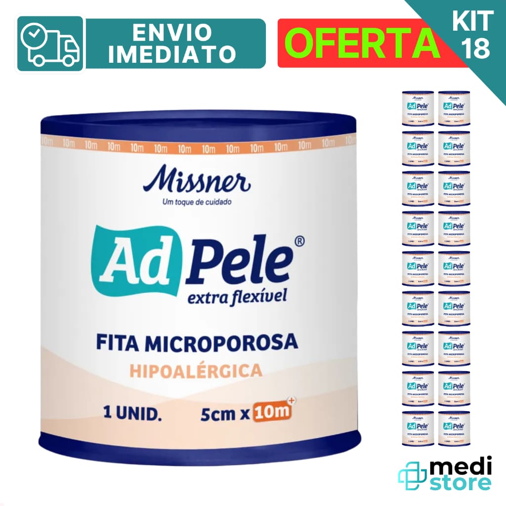 Kit com 18 - Fita Microporosa Hipoalérgica 5 cm X 10m Adpele - Envio Imediato
