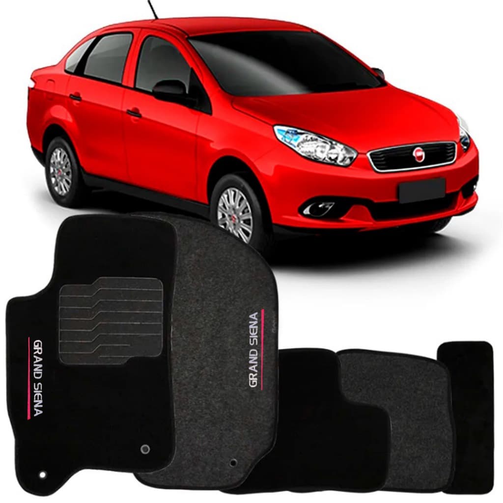Jogo de Tapete Automotivo Carpete Fiat Grand Siena 2012 à 2018 Soft Logo Bordado 5 Peças