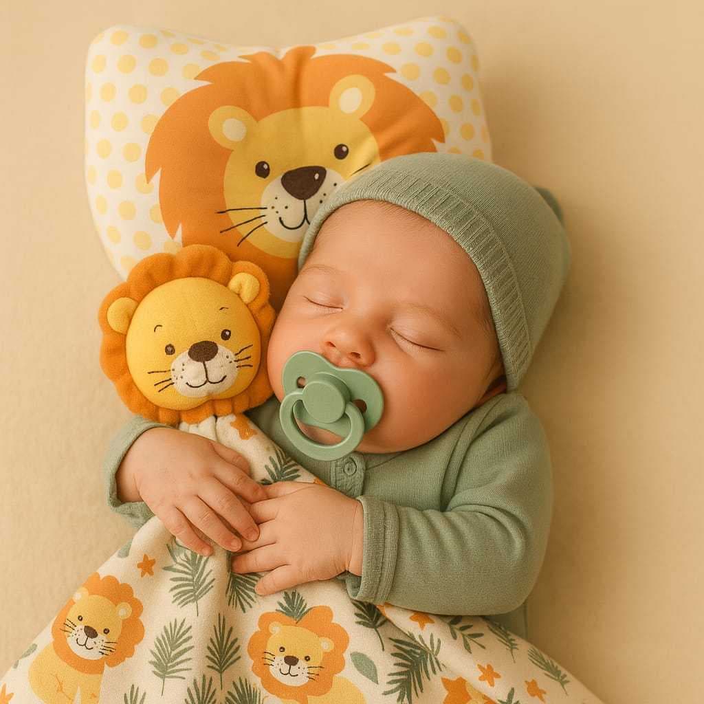 Kit Naninha Paninho Bebe Bichinho Pelucia Prendedor Chupeta + Travesseiro Anatomico Apoio Cabeça