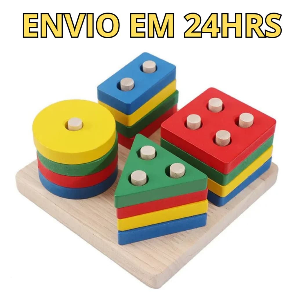 Prancha de Seleção Geométrica Educativa Brinquedo Pedagógico Madeira Multicolorido 16 Peças 3 Anos