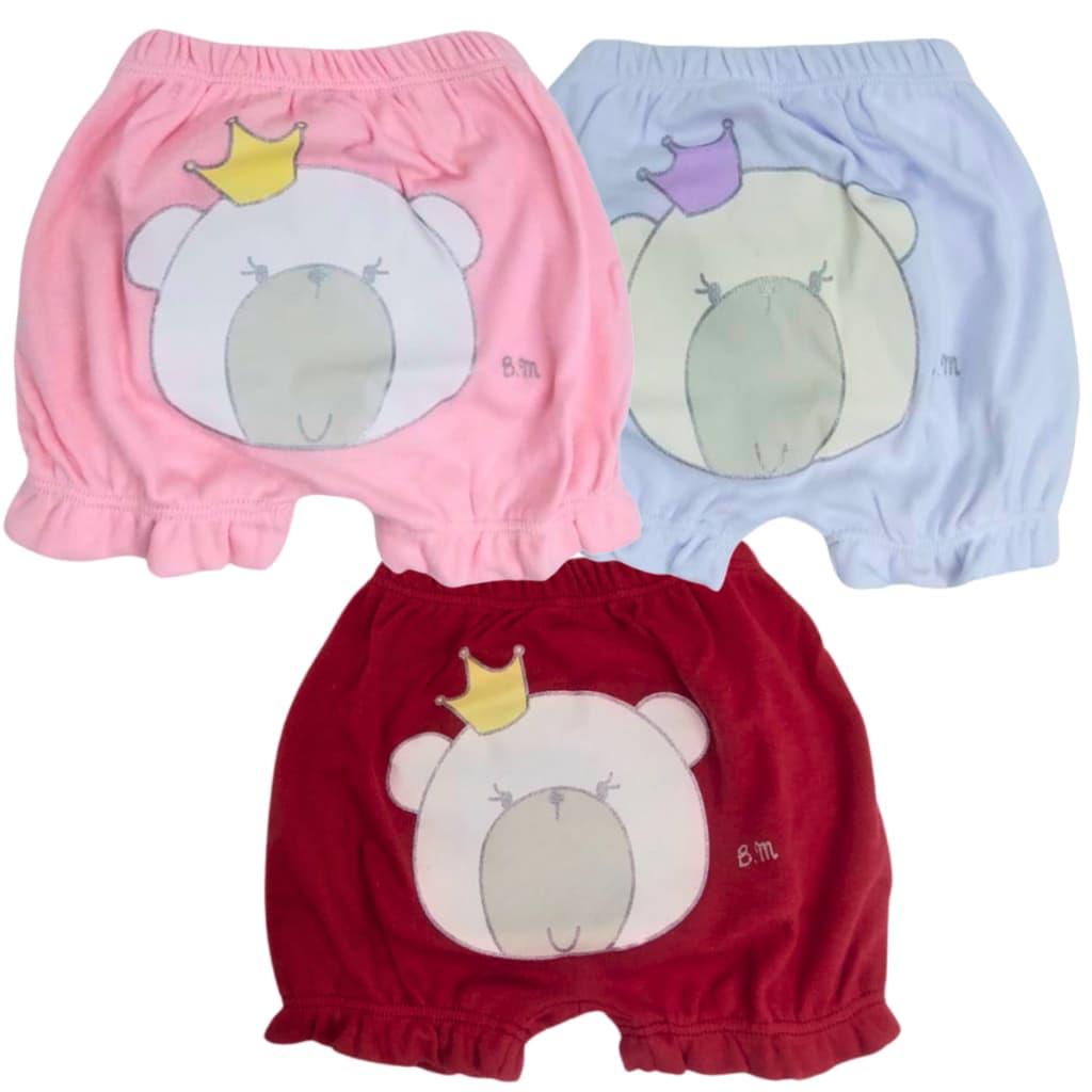 Shorts Tapa Fralda Em Suedine Kit 3 Peças Frufru Bebê Menina