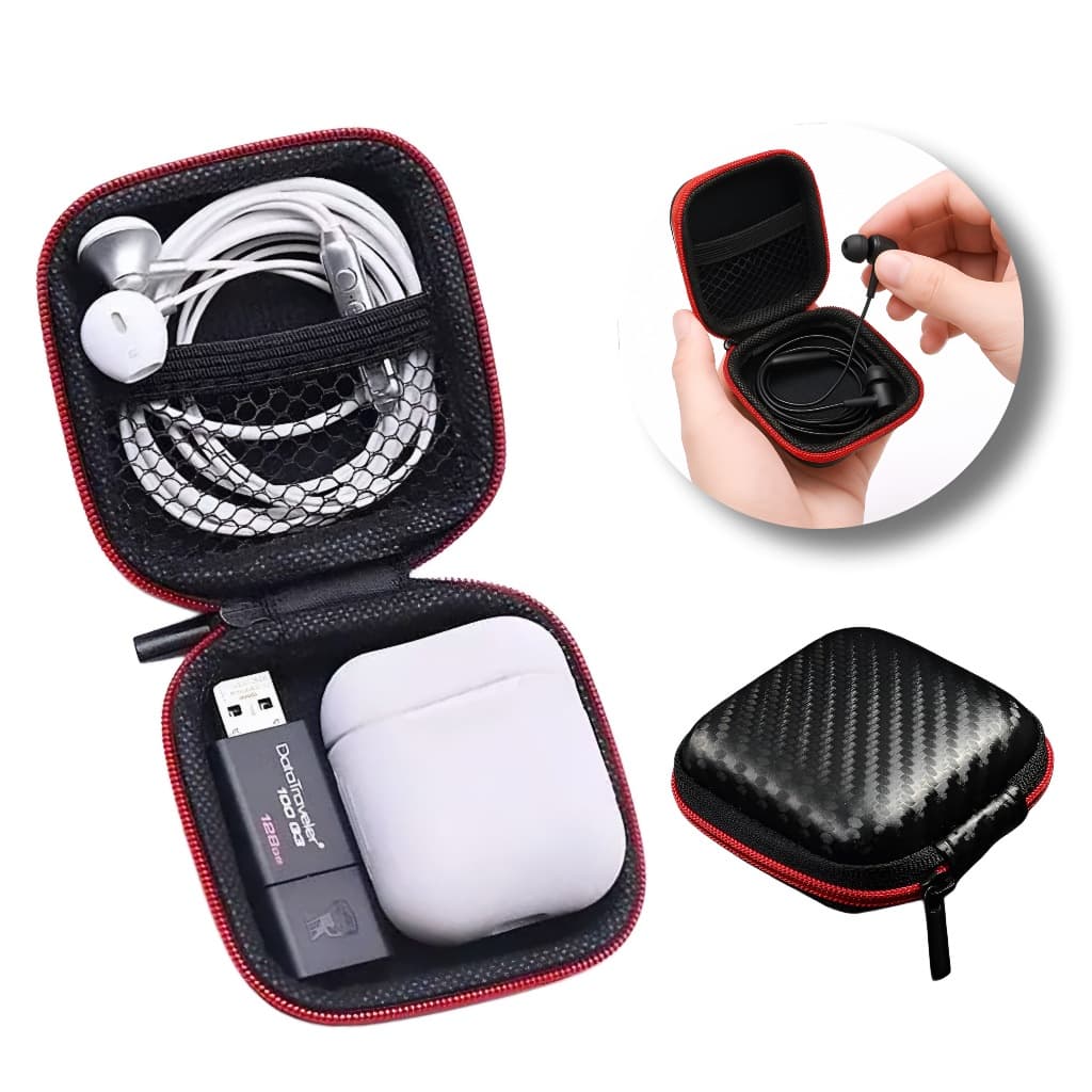 Case Estojo Bolsa Bag Fone De Ouvido Resistente Fibra de Carbono Kz Qkz Shure Jbl Preto Prova d´Água