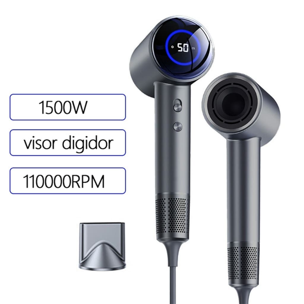 Secador De Cabelo Profissional Ion 127V/220V Secagem Rápida Alta Velocidade Com Visor de Temperatura