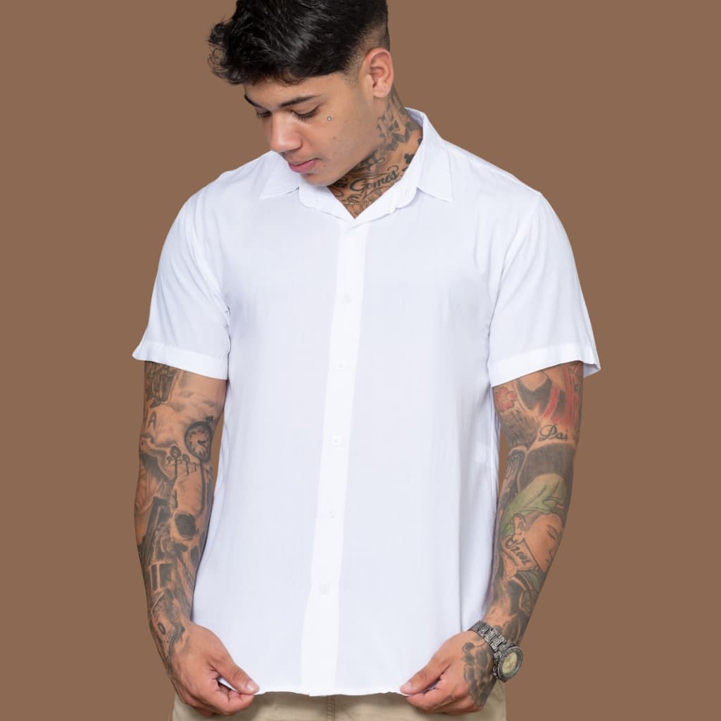Camisa Slim Masculina Social Manga Curta Basica