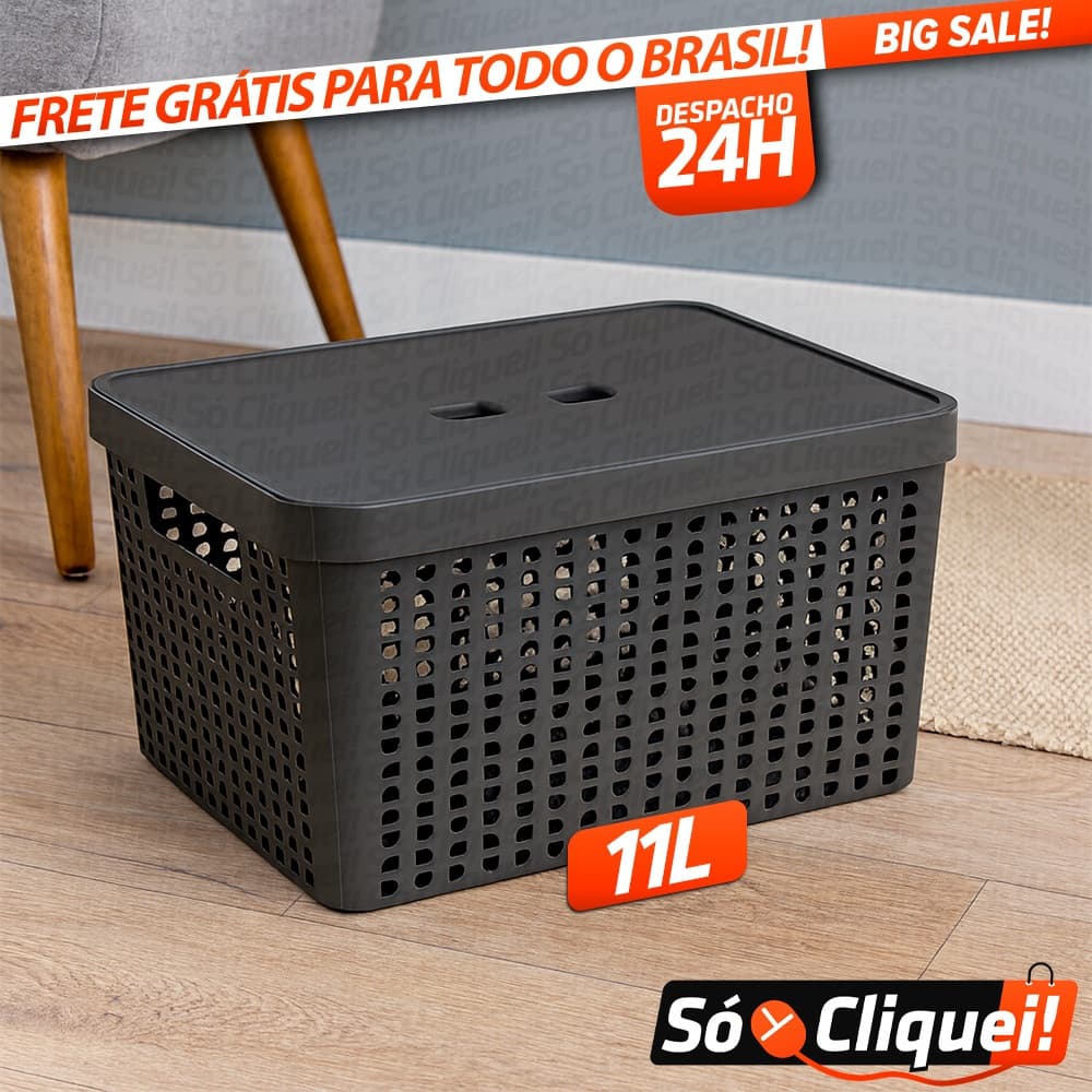 Kit 3 Caixas Organizadoras Com Tampa Cesto Organizador 11 Litros de Amário Gaveta Cozinha Grande Multiuso Plástico