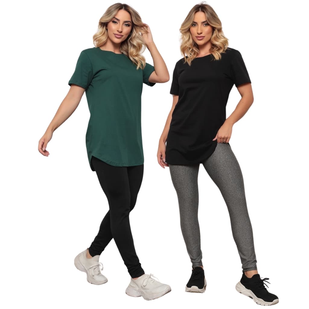 Kit 2 Blusas Camisas Feminina Tapa Bumbum Cobre Leg Longa Lisa Academia Fitness