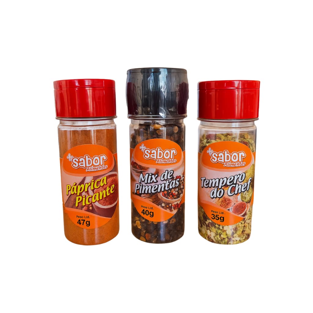 Temperos Mais Sabor Alimentos: Mix de Pimentas, Tempero do Chef e Páprica Picante