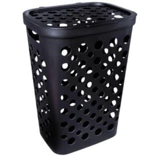 OFERTA Cesto Telado 47 Litros com Tampa e Alça Cesto de Roupa Suja Banheiro Lavanderia Preta Usual Utilidades