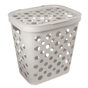 OFERTA Cesto Telado 30 Litros com Tampa e Alça Cesto de Roupa Suja Banheiro Lavanderia Cinza claro Usual Utilidades