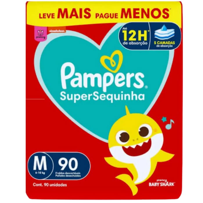Fralda Descartáveis Pampers Super Sequinha Jumbo M Promoção - 90 Unidades