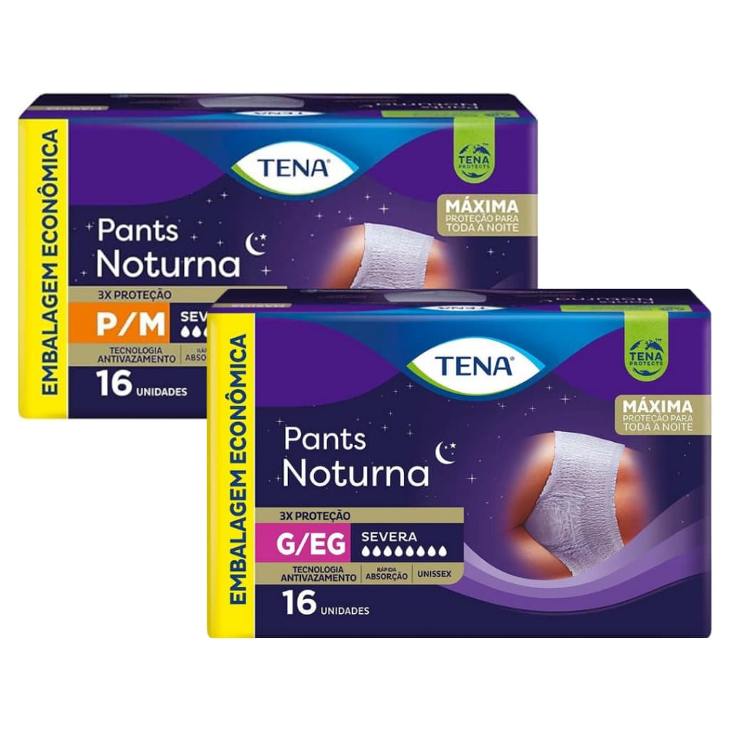 Fralda Geriátrica (Pós Parto) Adulto TENA Pants Noturna - Tamanhos P/M e G/EG - 16 Unidades