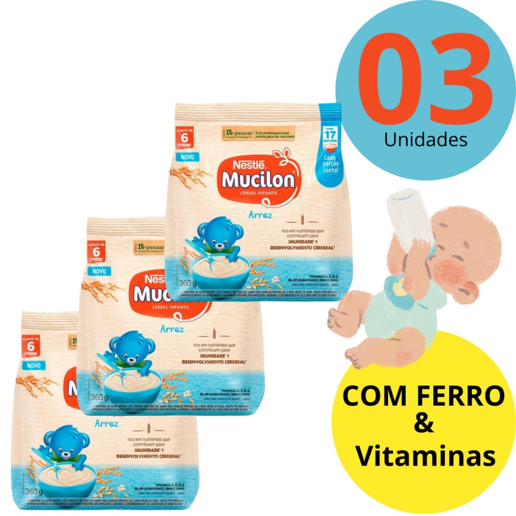 Promoção 3  Mucilon Cereal Infantil Sachê 360 Gramas