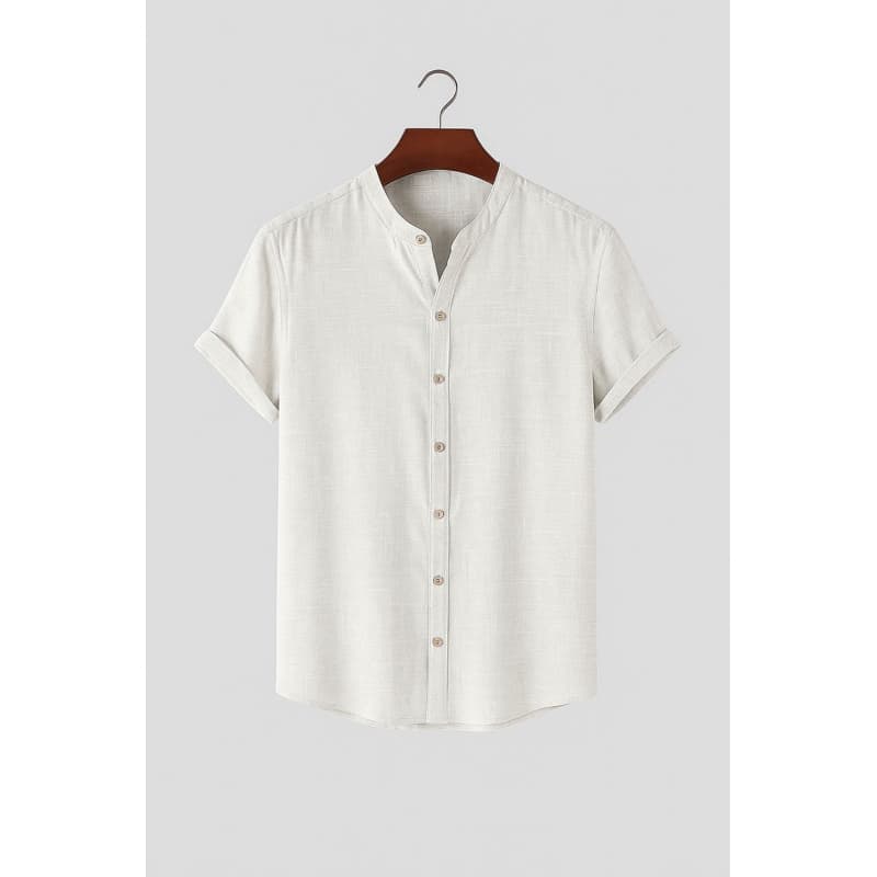 Camisa Social Masculina Gola Padre Manga Curta Slim Fit Premium Linho
