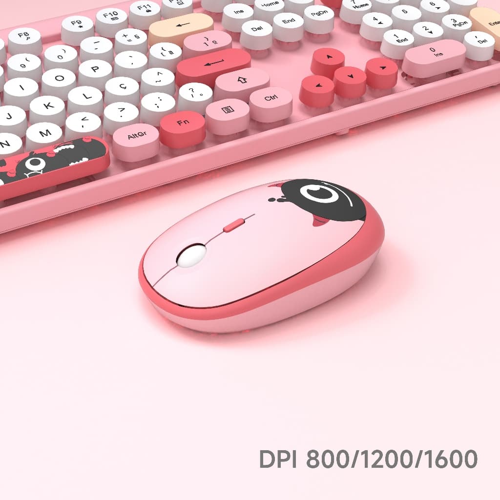 Kit Teclado e Mouse Sem Fio 2.4G Retrô Vintage com Teclas Redondas – Compatível com Notebook e Mac