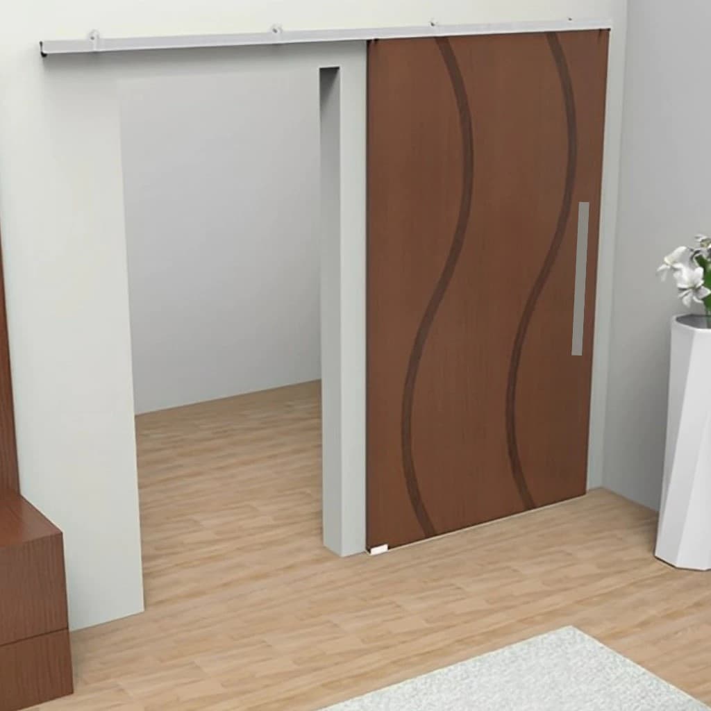 Kit Para Porta Correr Até 82cm Trilho Dividido De 1,6metros Completo Com Tampa acabamentos  na cor NATURAL