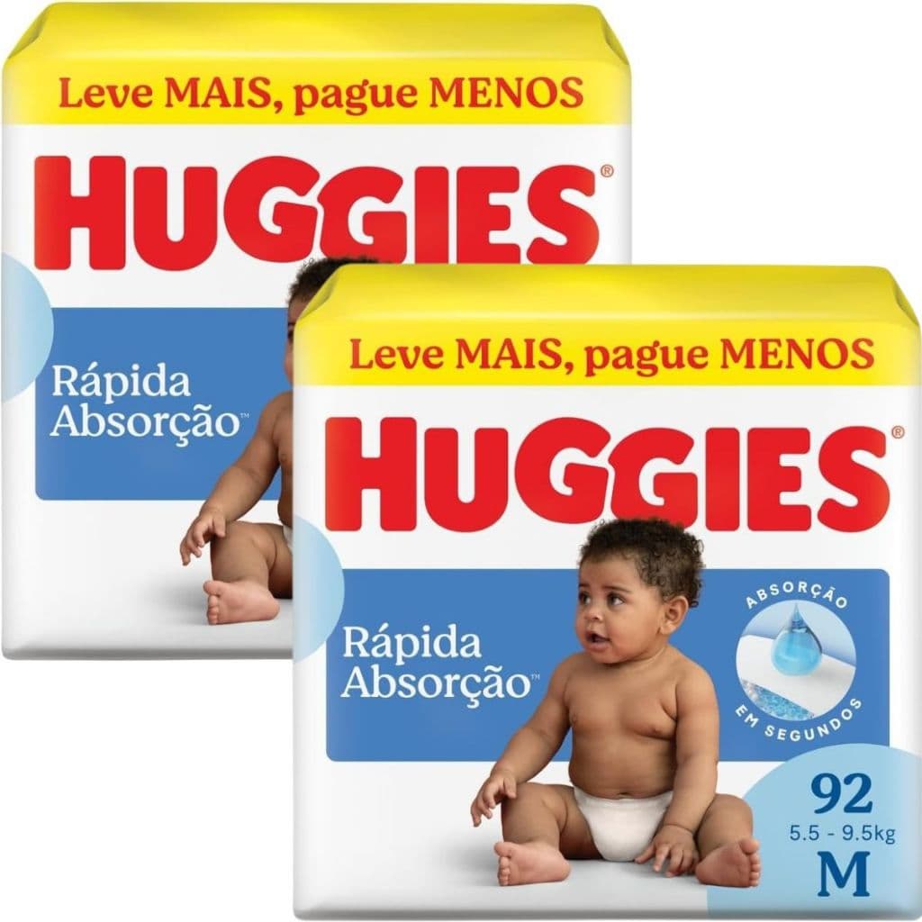 Fralda Huggies Rápida Absorção Tamanho M - 184 unidades