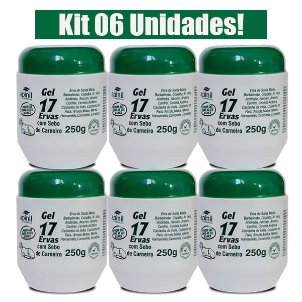 KIT 6 UNIDADES GEL 17 ERVAS COM SEBO DE CARNEIRO 250g APINIL