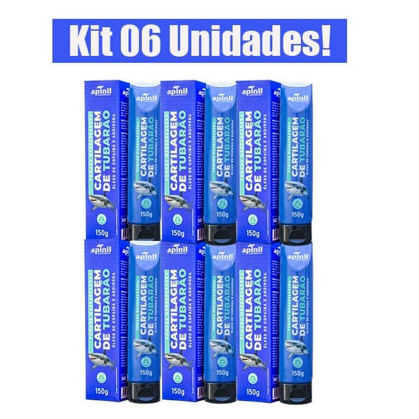 KIT 6 UNIDADES POMADA MASSAGEADORA CARTILAGEM DE TUBARÃO 151g APINIL