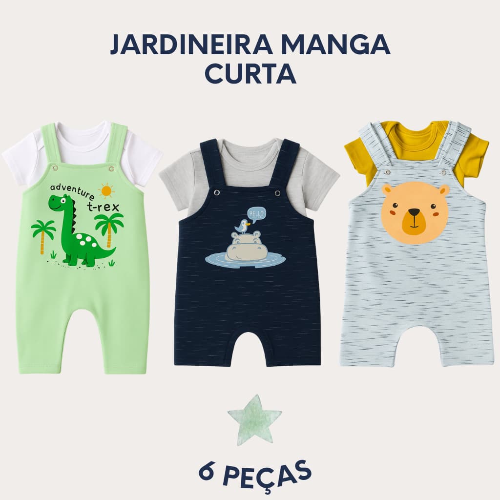 Kit 2/6 Peças Roupa Infantil Body + Jardineira Estilosa Curta Verão Bebê Menina Menino Presente
