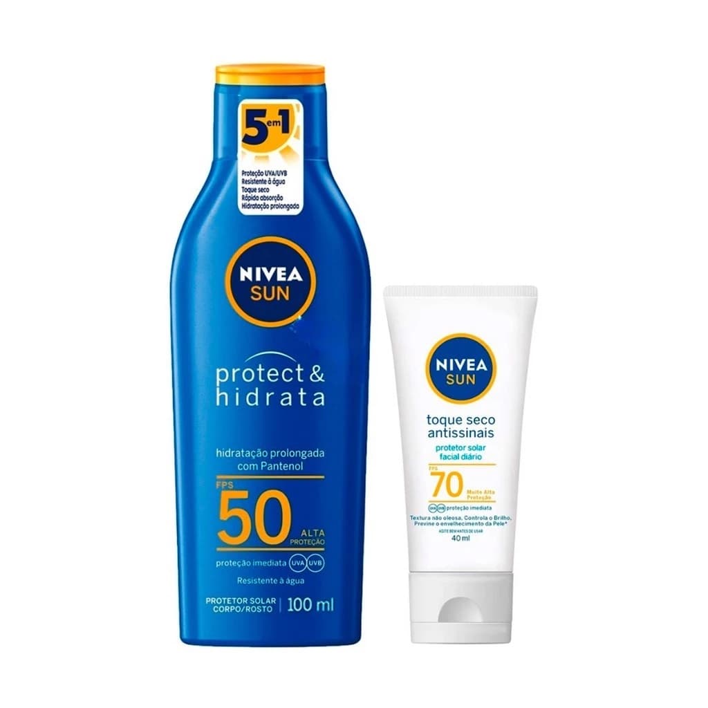 NIVEA - Kit Protetor Solar FPS 50 - 100ml + Protetor Solar Facial Toque Seco FPS 70 - 40ml