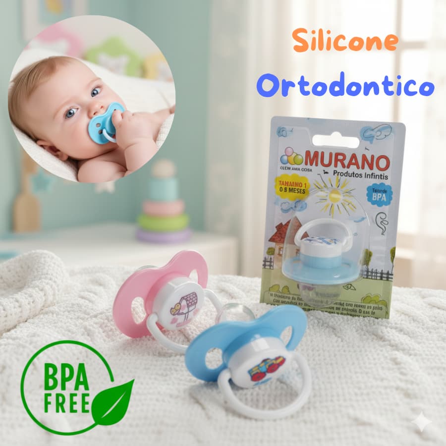 Kit 1- 5 Chupeta Ortodôntica Infantil Murano Silicone Bebê Anatômica Livre BPA REF 31012  ALTO