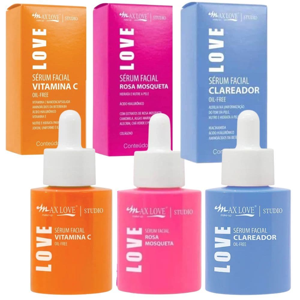 Kit c/ 3 Sérum Max Love Rosa Mosqueta + Vitamina C + Clareador