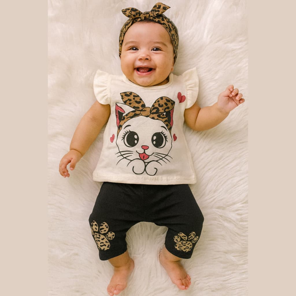 Conjunto  Bebê Camiseta e Short  Estampada Roupa Infantil Menina