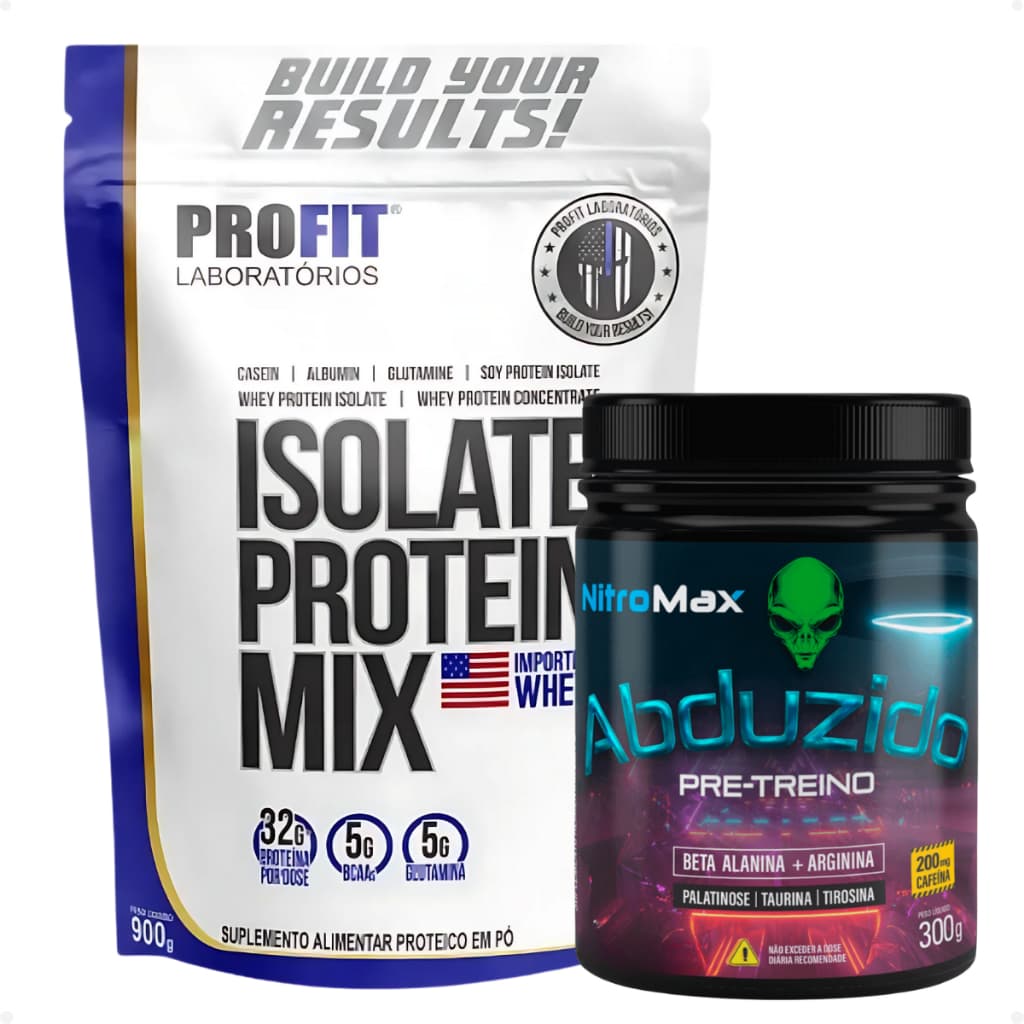 Kit 1 Isolate Protein Mix 900g + 1 Pré Treino Abduzido 300g - Energia e Perfomance