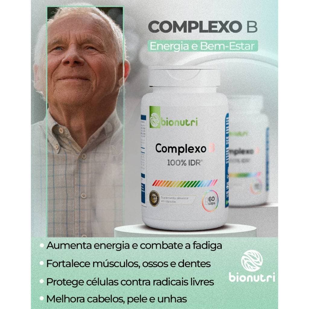 Complexo B 120 CAPS 100% IDR Vitaminas B1 B2 B3 B5 B6 B7 B9 B12 Suplemento Alimentar Bionutri