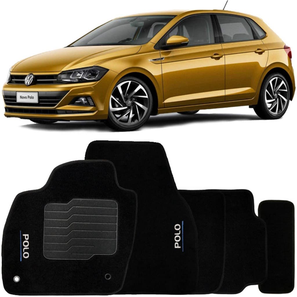 Jogo de Tapete Automotivo Carpete Polo 2018 à 2025 Soft Logo Bordado Preto 5 Peças