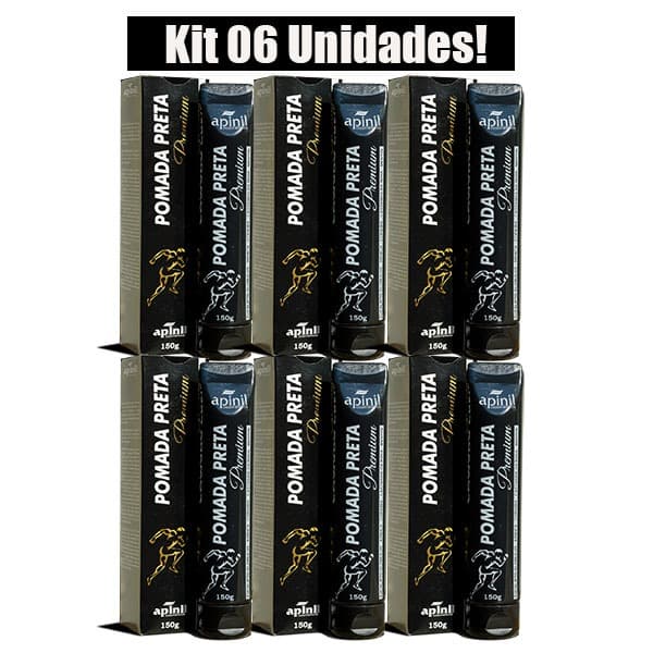 KIT 6 UNIDADES POMADA PRETA PREMIUM MASSAGEADORA 150g APINIL