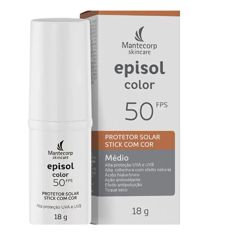 Protetor Solar Facial Episol Color Stick FPS 50 Médio 18g