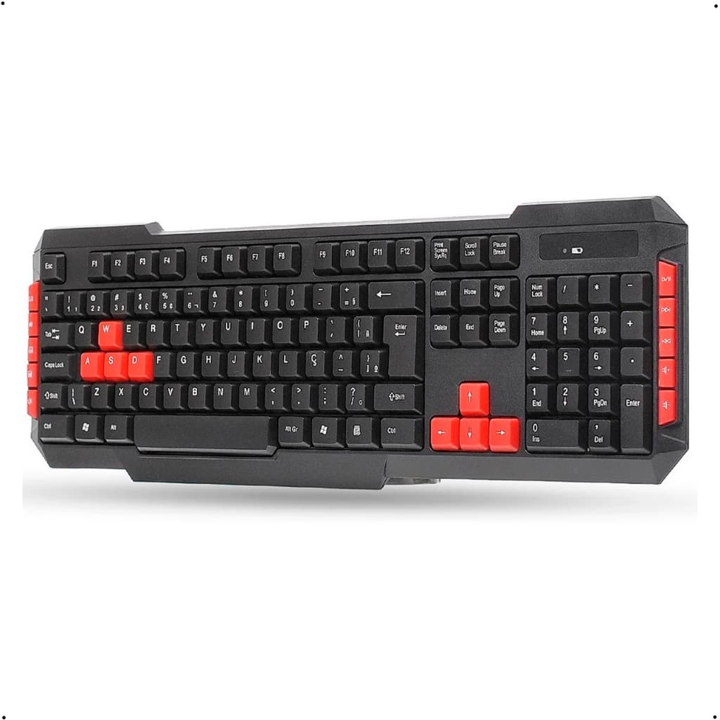 Teclado Gamer Multimidia Wireless Sem Fio 2.4ghz Com Teclas Em Vermelho Para Jogos