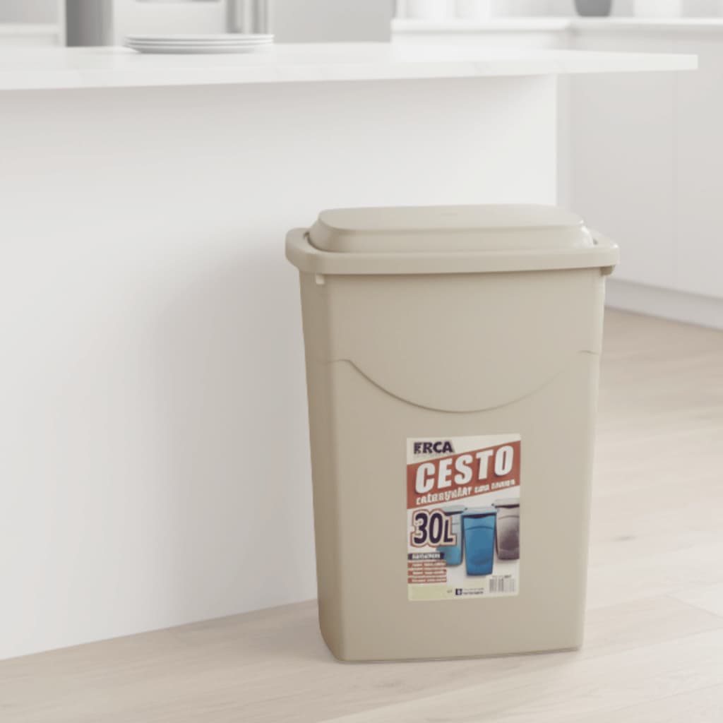 Cesto Fechado Organizador Multiuso Retangular 30 Litros C/ Tampa Cozinha Banheiro Plástico Resistente Lixeira Roupa Lixo