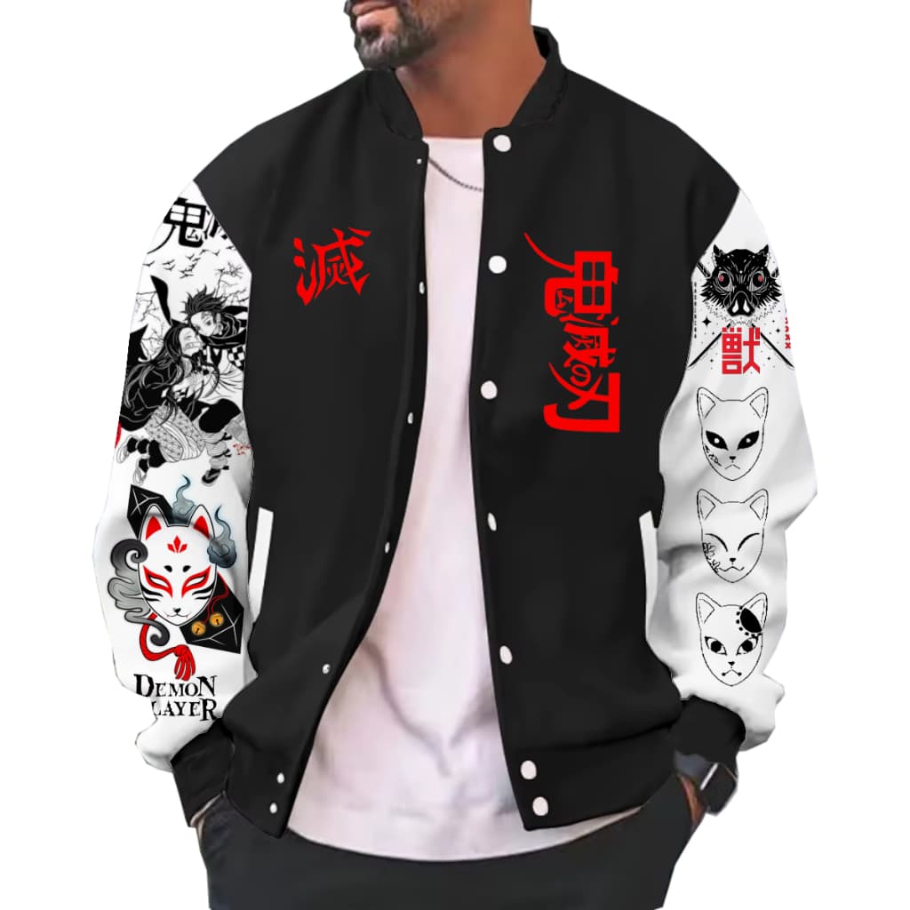 Casaco De Moletom Masculino Anime Demon Slayer Jaqueta Preta College