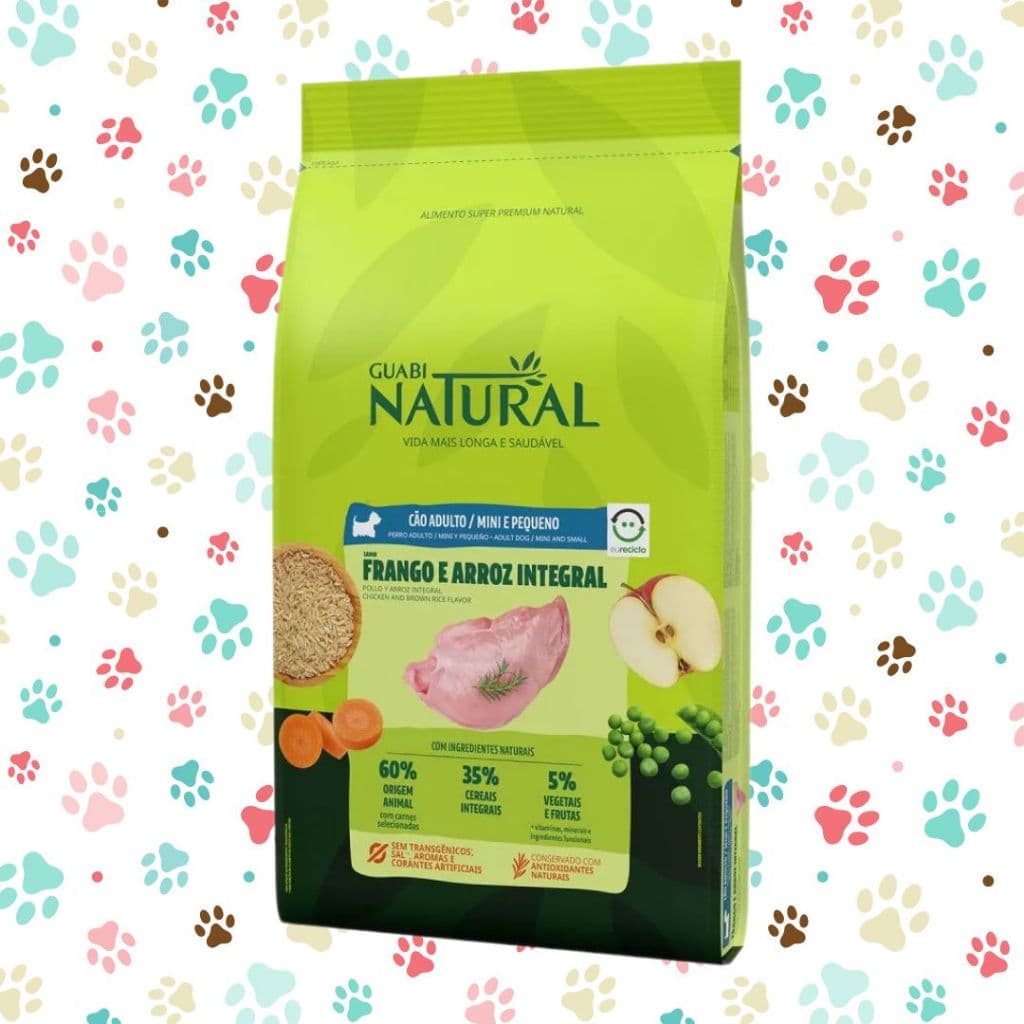 Ração Para Cachorros Adultos Mini e Pequenos Sabor Frango e Arroz Integral 10,1kg Guabi Natural