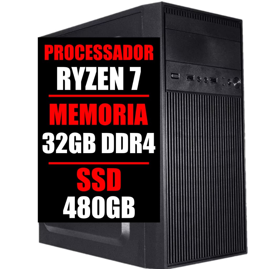 Pc Computador Ryzen 7 Cpu 3.7Ghz, 32Gb Ddr4, Ssd 480Gb, GeForce