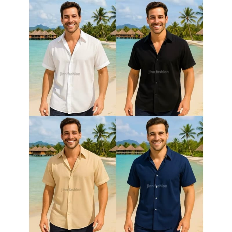 Camisa Social Masculina Slim Fit Premium Botões Liso Casual Camiseta Praia Carnaval Ano Novo Tropical Havaiana