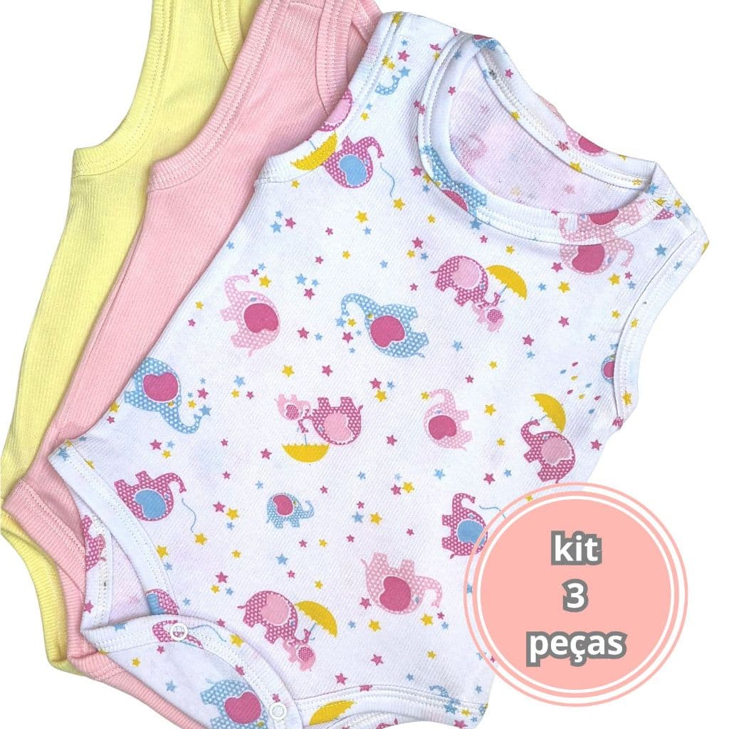 Kit com 3 body regata roupa de bebê  menina malha canelada algodão enxoval