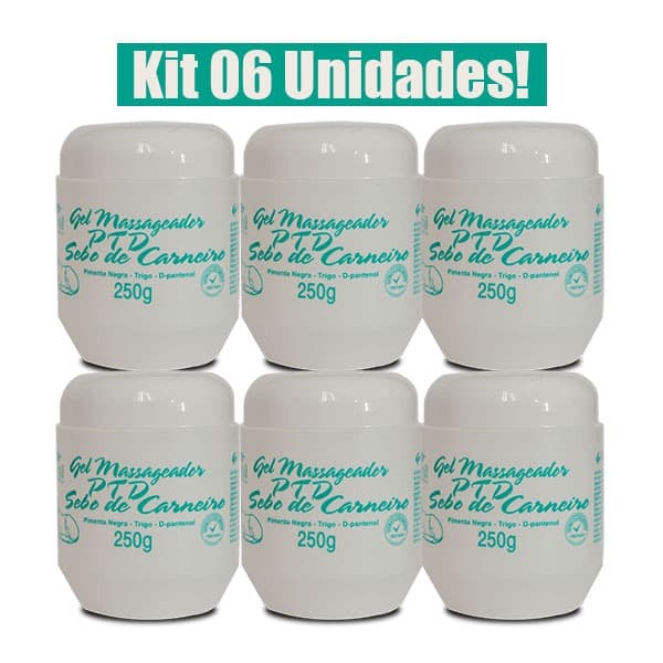 KIT 6 UNIDADES GEL MASSAGEADOR PTD SEBO DE CARNEIRO 250g APINIL