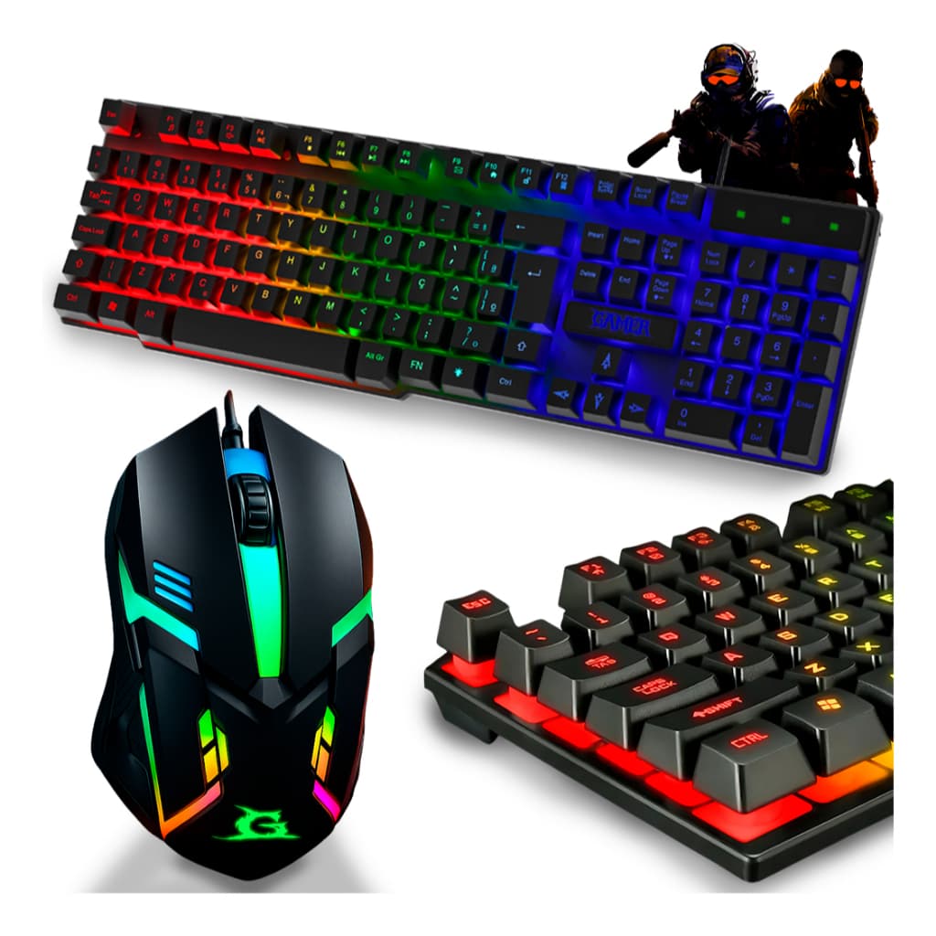 Teclado E Mouse Gamer Rgb Jogos Semi-Mecanico Retroiluminado