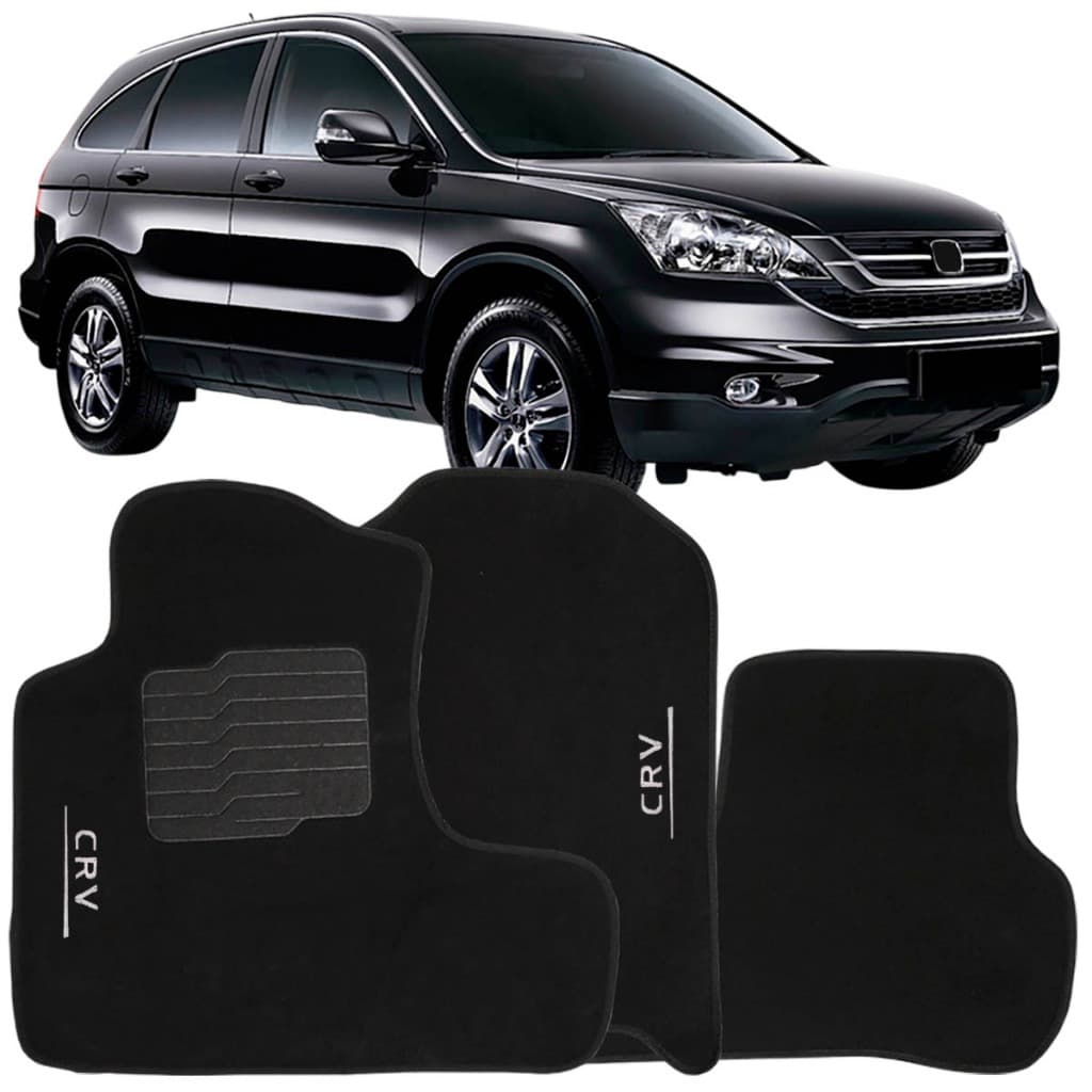 Jogo de Tapete Automotivo Carpete Crv 2007 à 2011 Soft Logo Bordado Preto 3 Peças