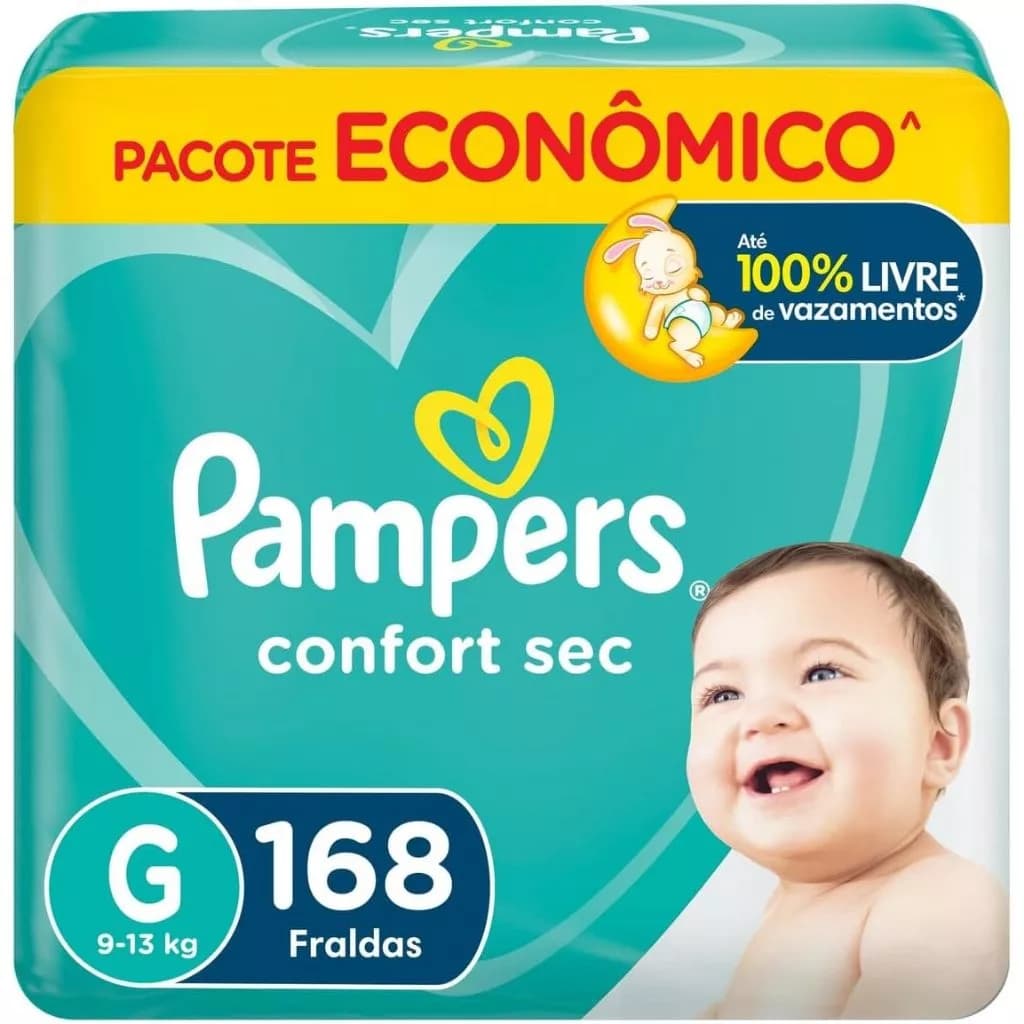 Fralda Pampers Confort Sec G 168 Unidades, Pampers