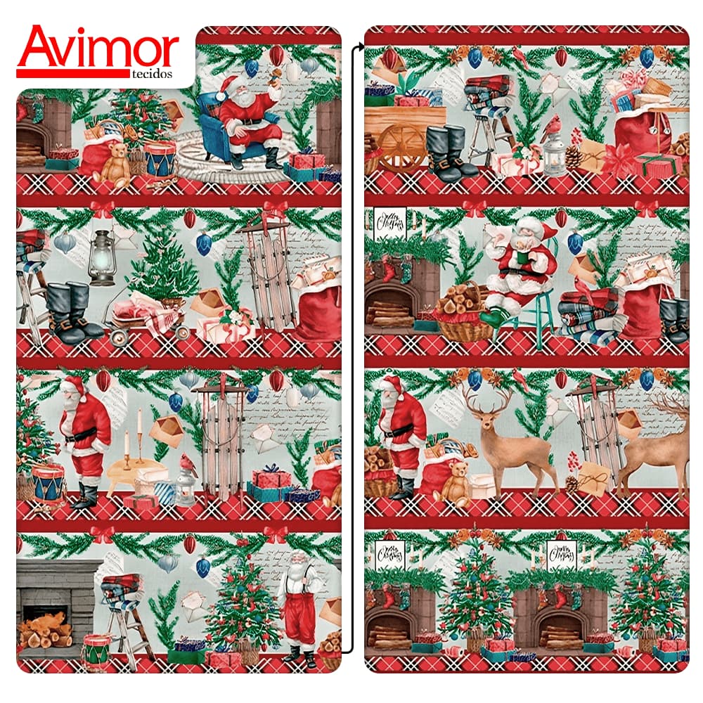 Tecido Tricoline Digital Barrado Cabana do Noel Cozinha Mesa Pano Patchwork Costura