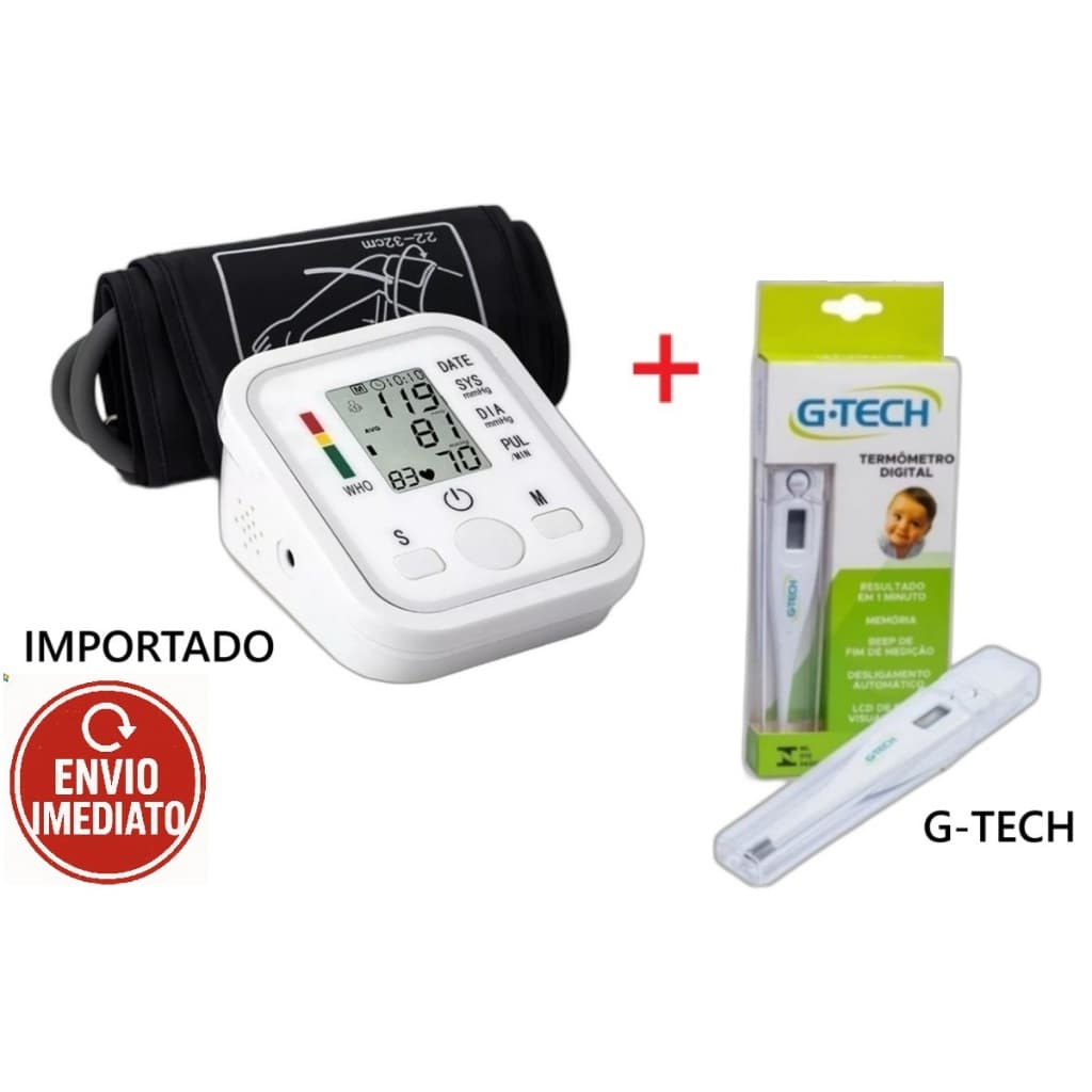 Kit Aparelho De Pressão Arterial De Braço + Termômetro clinico digital g-tech