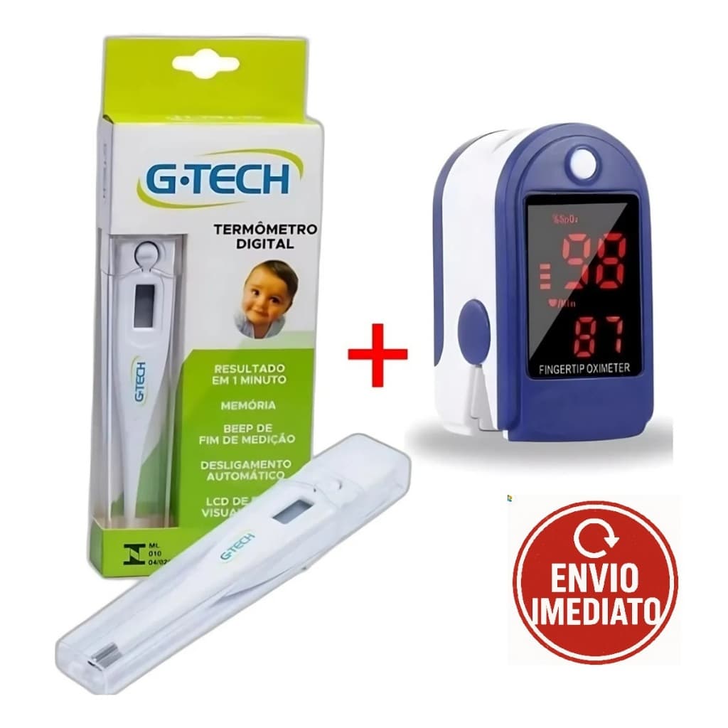Oxímetro de Pulso Digital medidor de oxigênio no sangue saturação portátil + termômetro digital g-tech