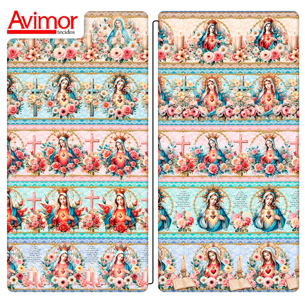Tecido Tricoline Digital Barrado Religioso Nossa Senhora Artesanato Patchwork Costura Pano